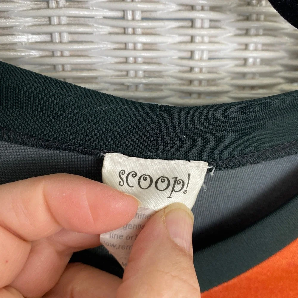 Scoop! Y2K Geisha Print Top Black Sheer Sleeve Orange Graphic Retro Novelty M - Picture 4 of 11